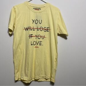 Ricchezza You Will Lose If You Love Yellow Print Short Sleeve Sz M